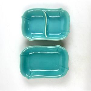 1940s Franciscan Ware Pottery Trays Glacial Blue Appetizer Dishes Set of 2